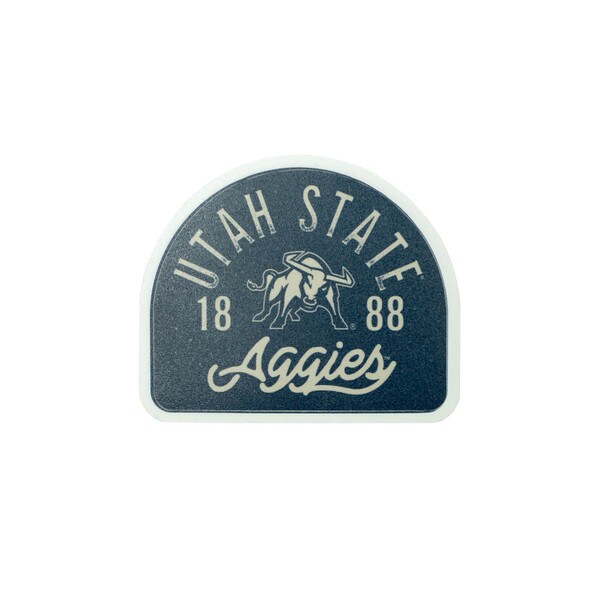 STICKER ARCHED UTAH STATE 1888 AND BULL LOGO IN MIDDLE AGGIES BELOW